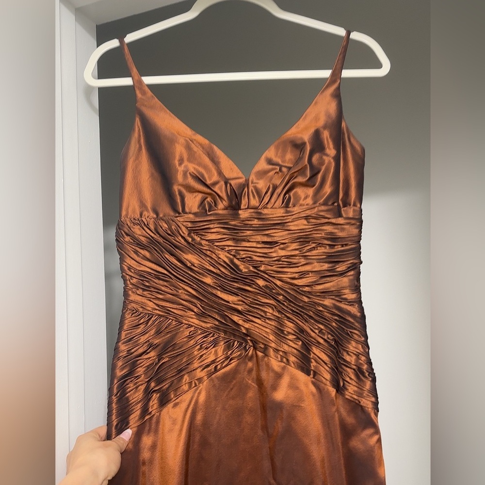 Designer Pamella Roland bronze formal evening gown